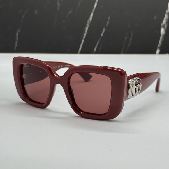 NEW GUCCI SUNGLASSES RED BURGUNDY WOMEN EYEWEAR GUCCI GG1975S 005 - Picture 3 of 11